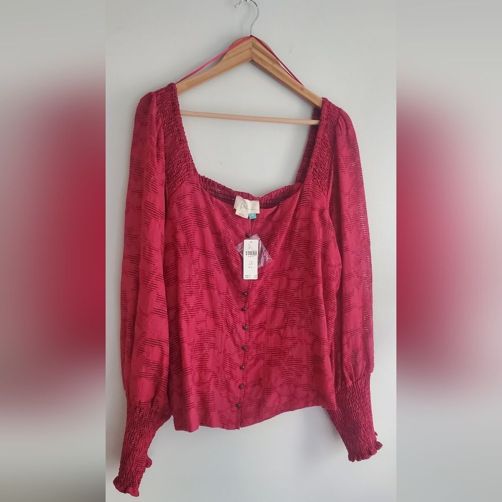 Anthropologie Romantic Puff-Sleeved Blouse Plus Size 2x - Picture 2 of 12